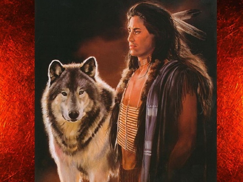 warrior, wolf, hd, painting, indian, 480P, abstract