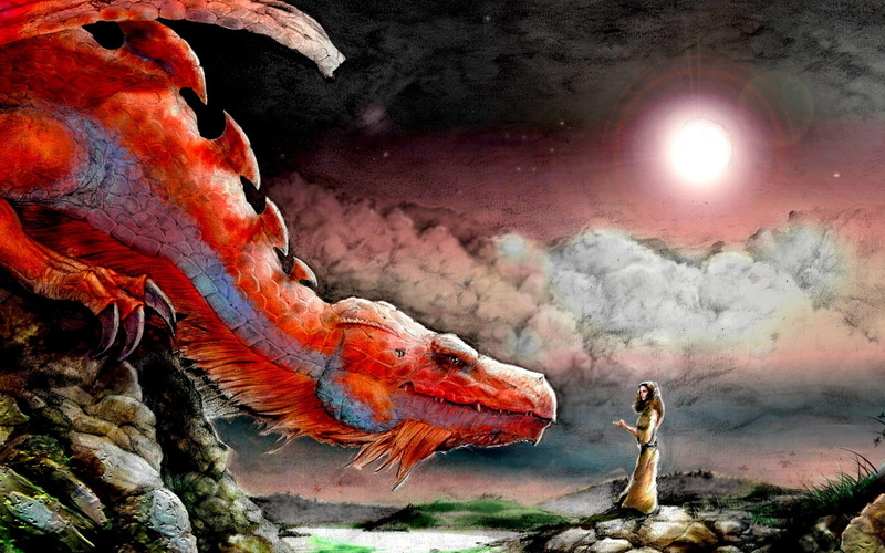 1080P, obedient, princess, moon, servant, dragon, 3d and abstract, conversation