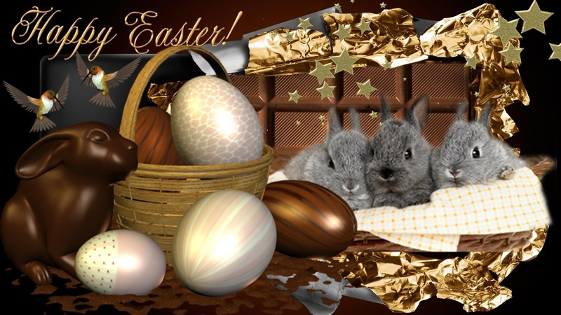 brown, 1080P, bunnys, stars, rabbits, 3d and abstract, chocolate, gold, bunny, easter, eggs