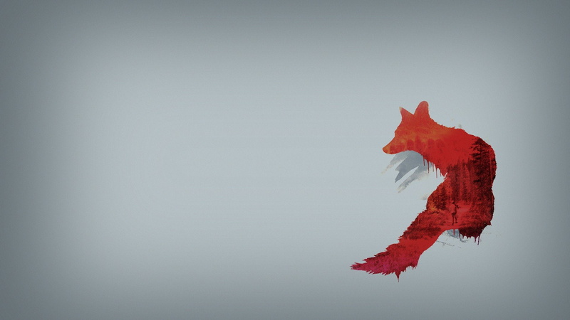 foxes, minimalistic, red, 1080P, background, Simple, abstract, grey