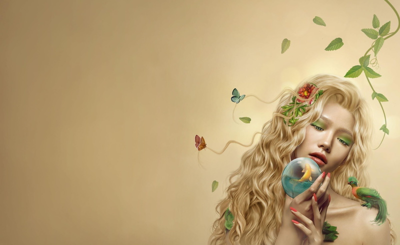 fish, summer, beauty, 2K, bird, daughter, flower, 3d and abstract, golden, butterflies, blonde