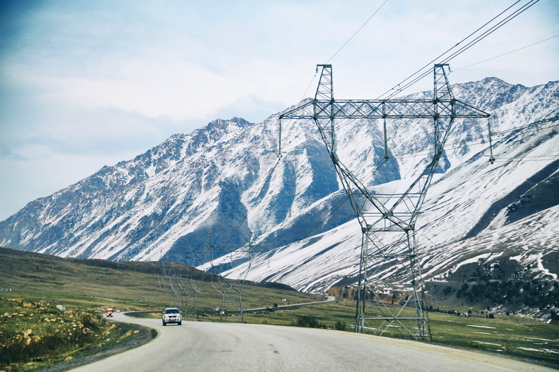 kyrgyzstan, non-urban scene, nature, road, central asia, 4K, no people, cold temperature, cable, winter, mountains, mode of transportation, snow, day