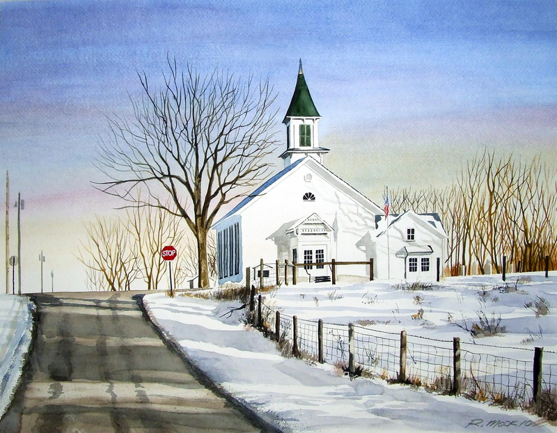 road, fence, winter, church, 1080P, trees, animals, country, stop, chapel