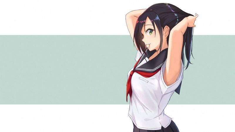 1080P, arms up, schoolgirl, anime girls, school uniform