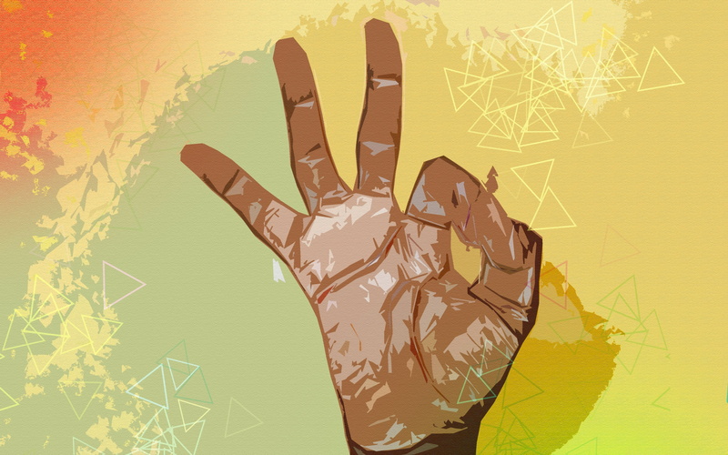 2K, OK!, hand, sign, palm