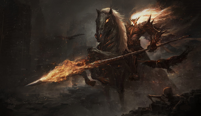 flame, 1080P, undead, horror, skull, death, the devil, horseman of the Apocalypse, by Leo