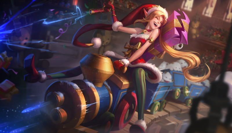 Riot Games, fantasy, elf, 1080P, Ambitious Elf Jinx, gifts, mood, new year, Jem Flores, the game, art, holiday