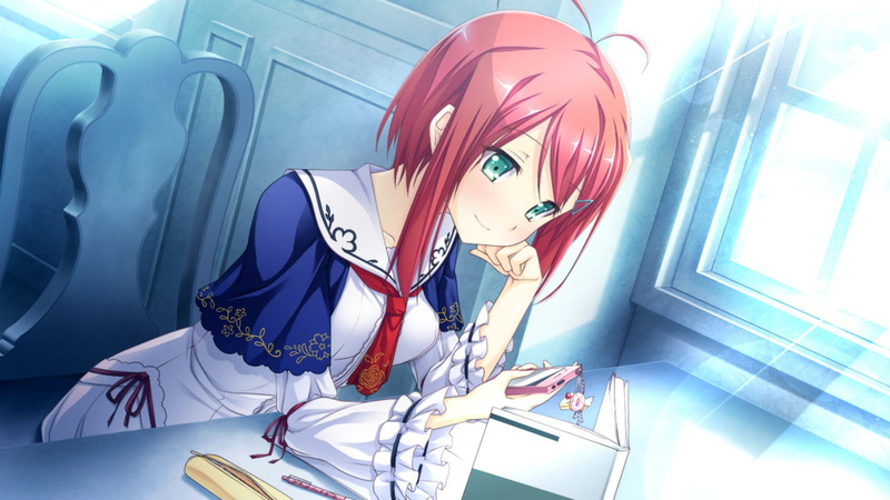 game, red, mtu, short, eyes, seifuku, book, girls, blush, 720P, ambitious, phone, tsutsumi, iseri, green, hair