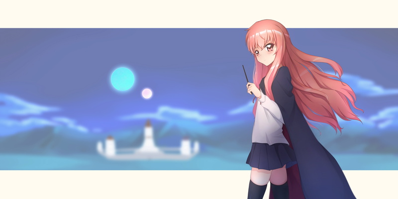 blue, young women, business person, Anime, hairstyle, front view, blond hair, nature, adult, sky, fashion, louise francoise le blanc de la valliere, pink hair