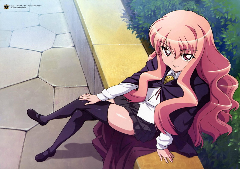 Louise Françoise Le Blanc de La Vallière, Long Hair, Pink Eyes, Smile, Anime, 2K, Pink Hair, Zero No Tsukaima, Skirt, Cloak, Sitting, Girl, Thigh Highs