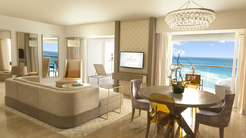sofa, turned, ocean, flat, screen, Le Blanc Spa Resort, area, next, dining, white, sea, Best Hotels of 2015, room, set, vacation, travel, tourism, living