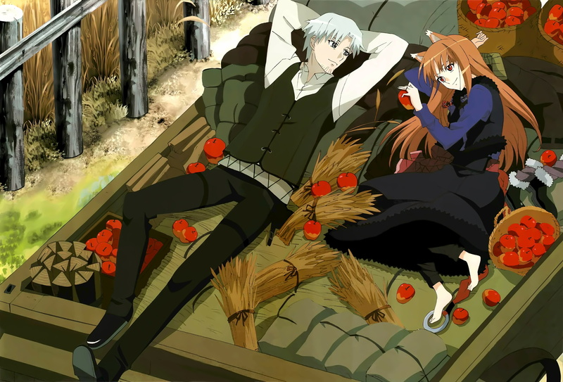 anime, architecture, Holo, activity, real people, representation, occupation, craft, nature, paper, high angle view, men, Spice and Wolf, multi colored