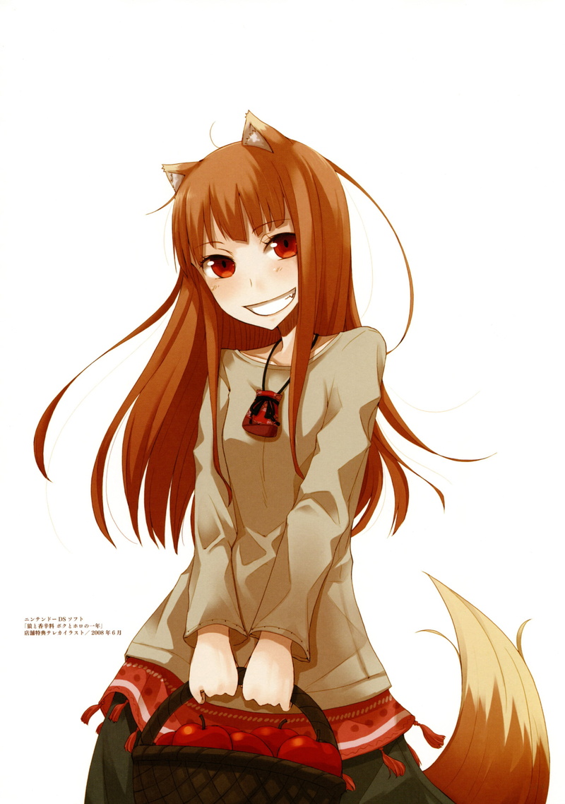 2K, Okamimimi, simple background, looking at viewer, Holo (Spice and Wolf), Spice and Wolf, red eyes, Holo, Holo (Wolf and Spice), wolf ears