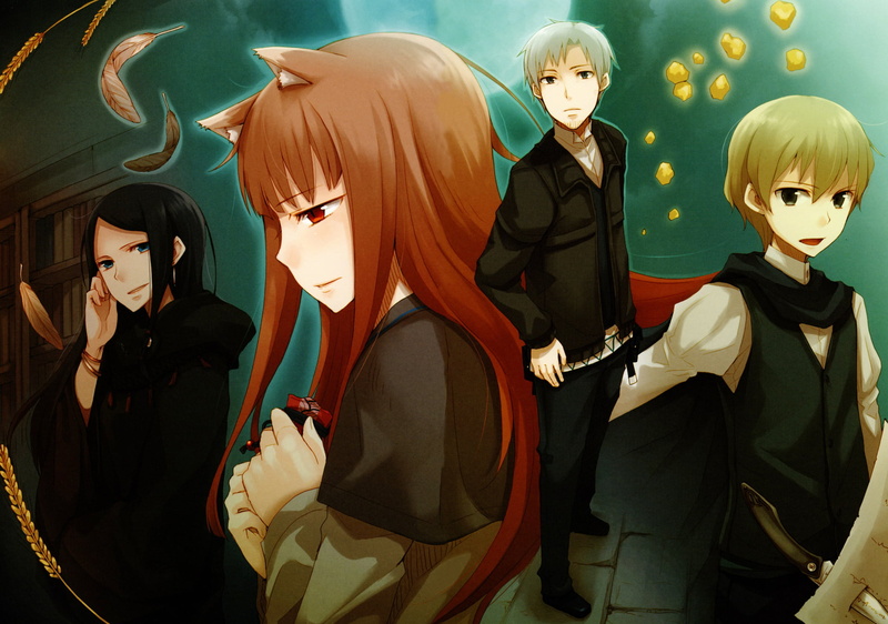 Boy, Grey Hair, Animal Ears, Red Eyes, 1080P, Blonde, Black Hair, Spice and Wolf, Anime, Fermi Amarti, Dian Rubens, Blue Eyes, Girl, Kraft Lawrence, Holo
