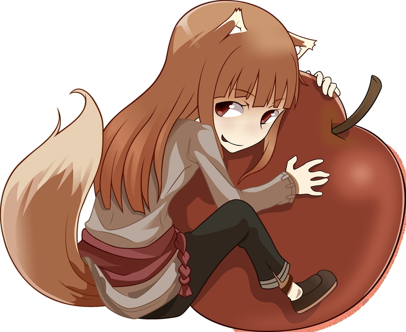 anime vectors, Spice and Wolf, anime girls, fruit, 2K, anime, Okamimimi, apples, Holo