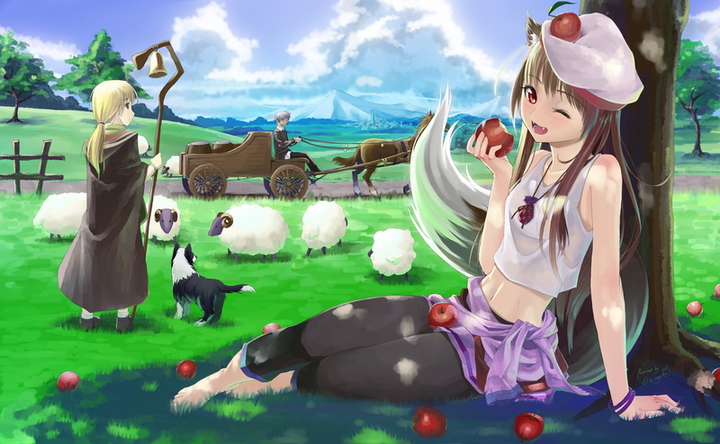 Okamimimi, nature, full length, females, one person, beautiful woman, field, representation, real people, leisure activity, domestic, clothing, Holo, Spice and Wolf