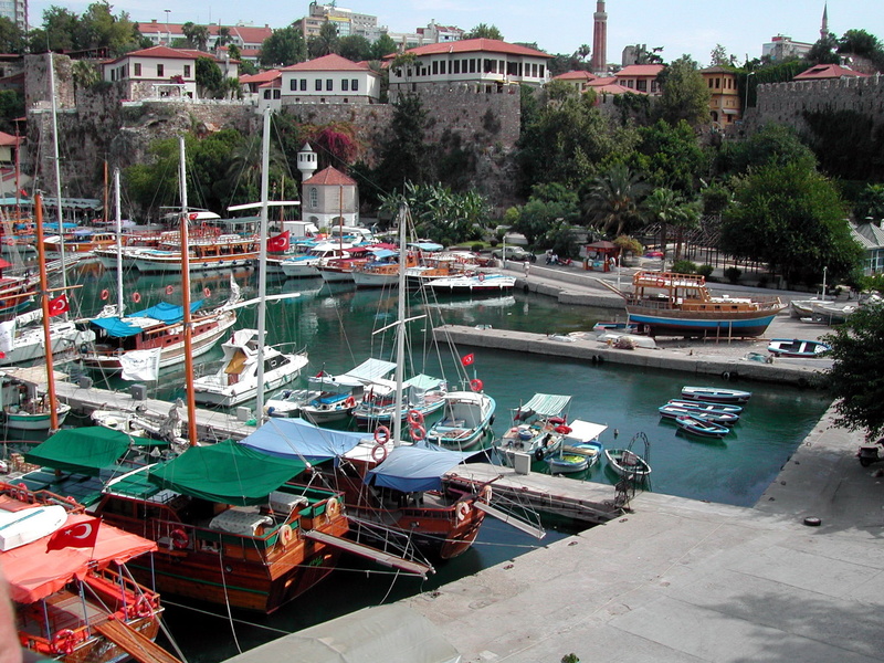harbor, sailboat, tree, antalya, moored, nautical Vessel, yacht, pier, outdoors, port, plant, marina, architecture, contrast, nature, no people, mode of transportation