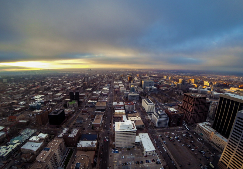 travel destinations, sunrise, cloud - sky, nature, skyscraper, building, warwick denver, residential district, denver, united states, crowded, sky, high angle view
