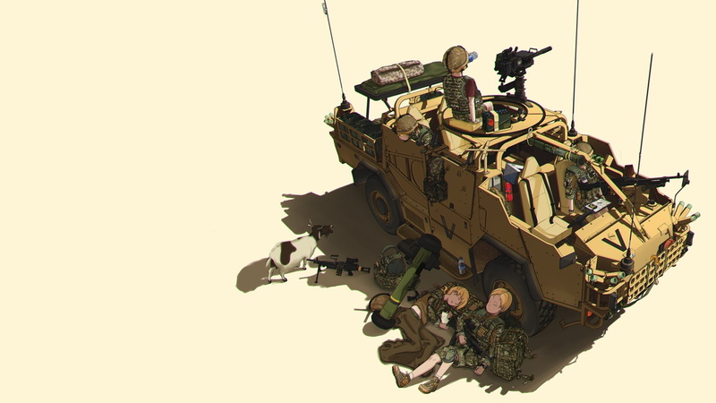 digital art, APC, anime, 1080P, military