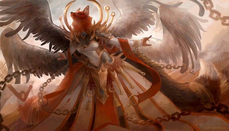 fox girl, women, 2K, furry, Paladin, kitsunemimi, wings