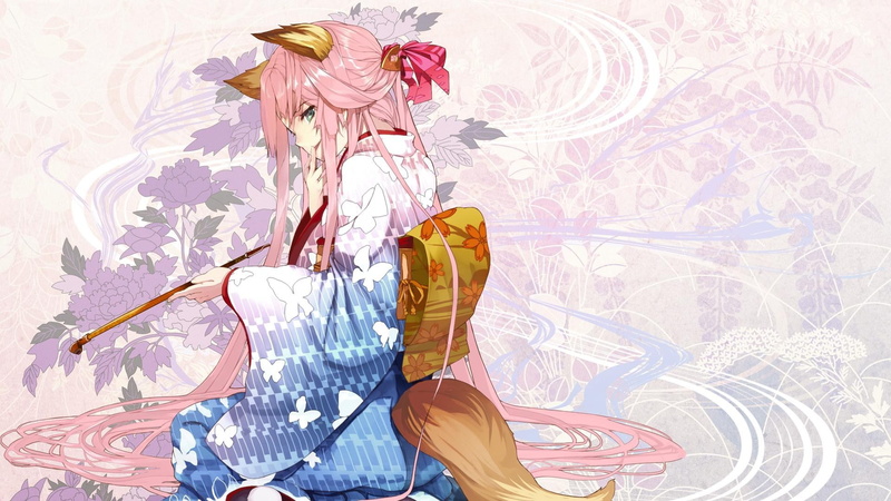 anime, yukata, kimono, 1080P, original characters, kitsunemimi, Japanese clothes, anime girls, animal ears, pink hair