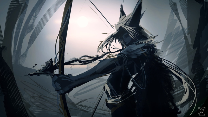 4K, fantasy art, bow and arrow, kitsunemimi