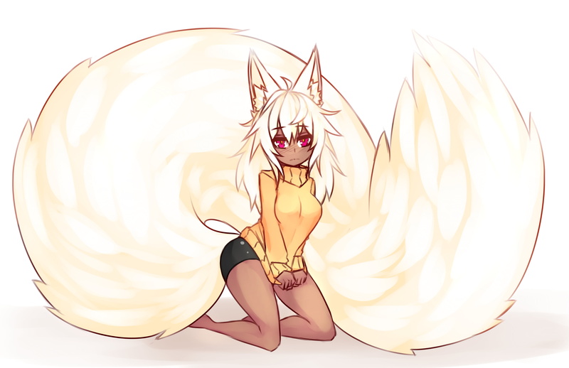 2K, red eyes, fox girl, kitsunemimi, furry, women