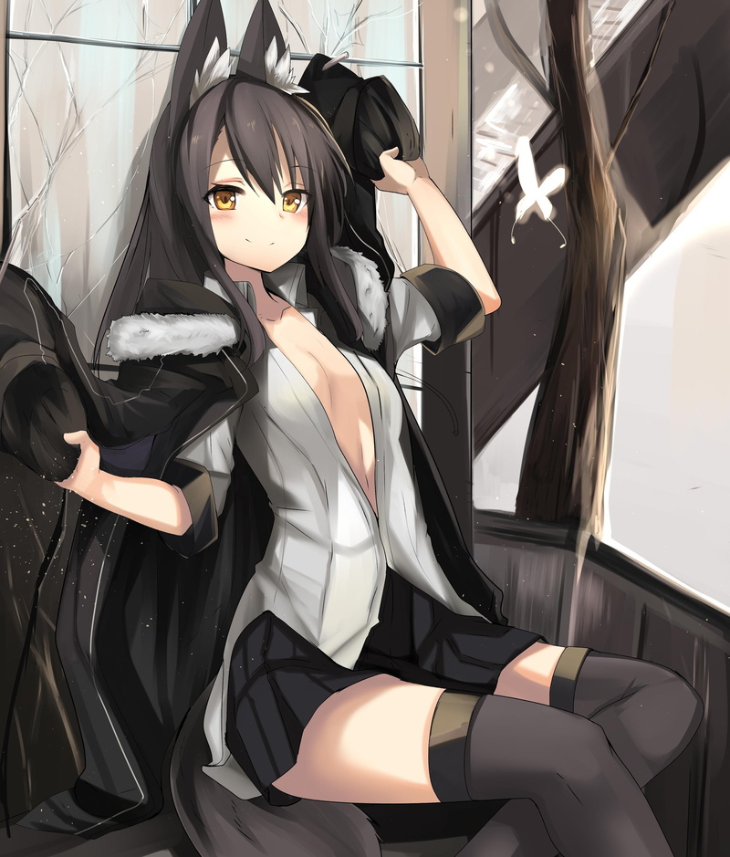 Fox Girl, Anime Girls, anime, Thigh highs, Open Shirt, Animal Ears, Original Characters, 2K, Kitsunemimi