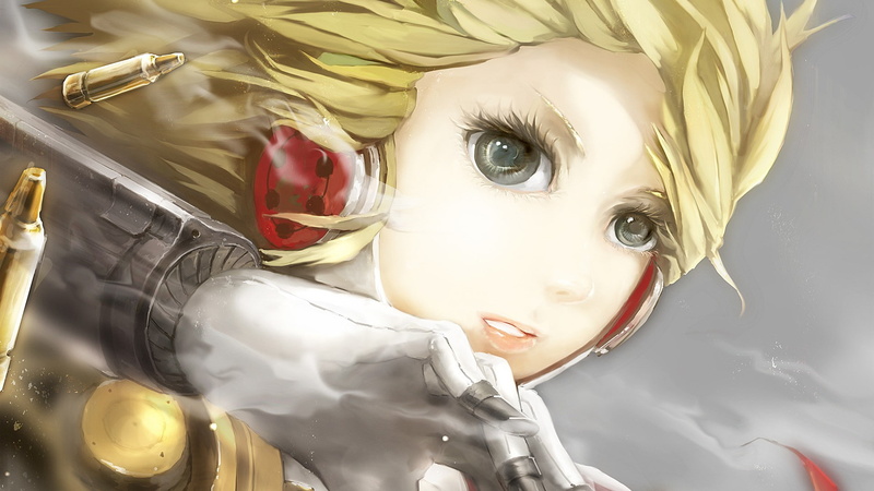 Persona series, human face, Aigis, one person, looking at camera, ammunition, child, human body part, fashion, close-up, headshot, lifestyles, anime, representation