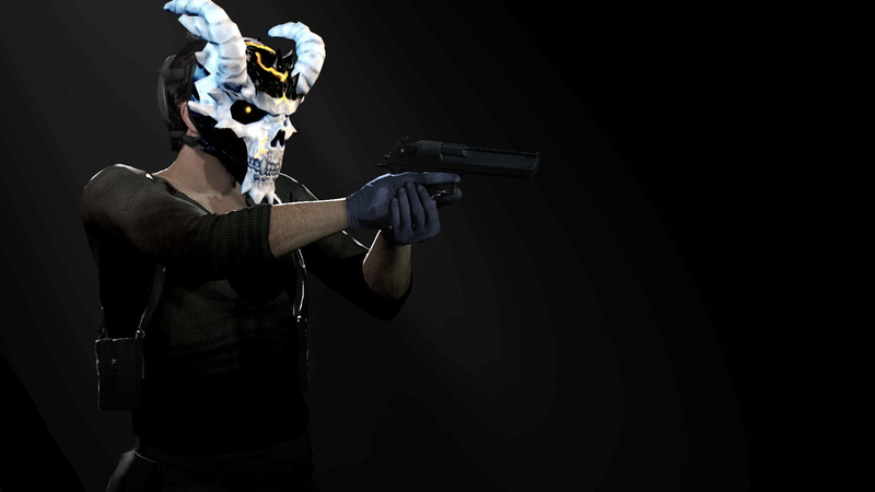 aiming, black background, young adult, copy space, men, technology, three quarter length, character, Overkill Software, illustration, Mask, waist up, PAYDAY 2