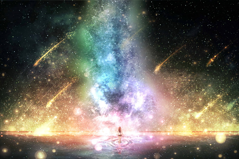 Night, 1080P, Comet, Girl, Galaxy, Stars, Anime, Original
