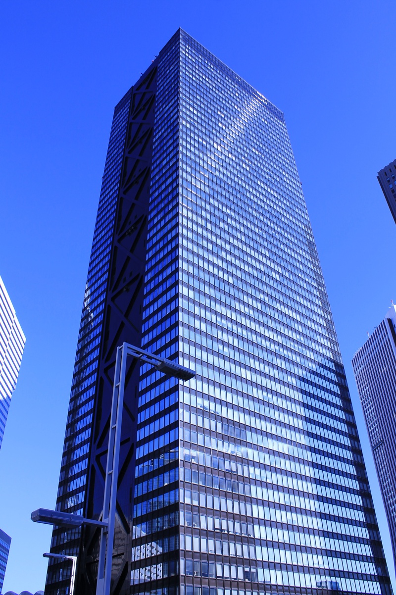 2K, sky, bill, low angle view, building exterior, building, japan, built structure, modern, skyscraper, glass - material, city, office building exterior
