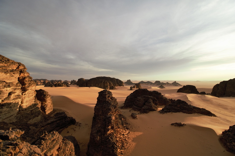 sea, sky, landscape, eroded, tassili najjer, water, remote, algeria, sunset, desert, non-urban scene, tranquility, beauty in nature, cloud - sky, scenics - nature