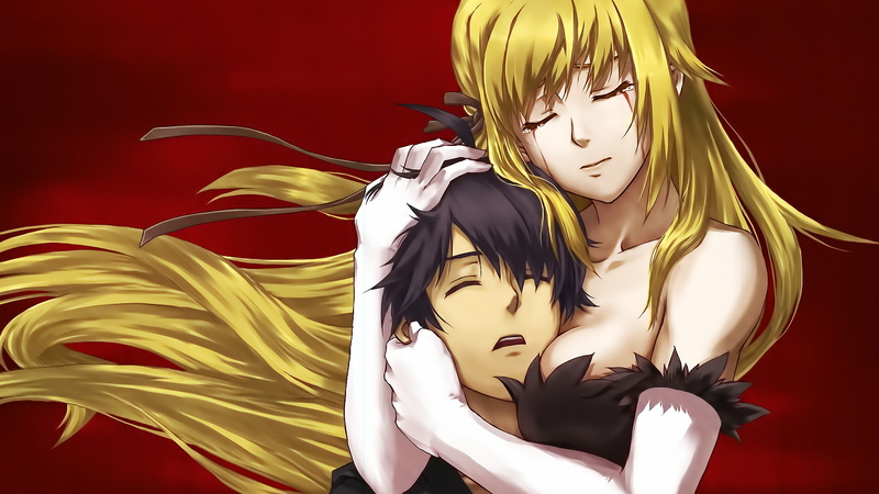 beauty, creativity, women, Koyomi Araragi, clothing, Anime, mask - disguise, shiny, Monogatari (Series), colored background, yellow, beautiful woman, mask