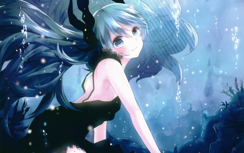 beautiful woman, animals in the wild, illust, women, art, blue, young women, girl, swimming, group of animals, 4K, water, one person, deep, fish, sea life