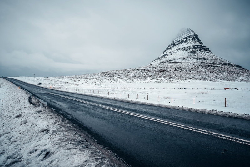 snow, Iceland, 1080P, road, winter, Kirkjufell, fog