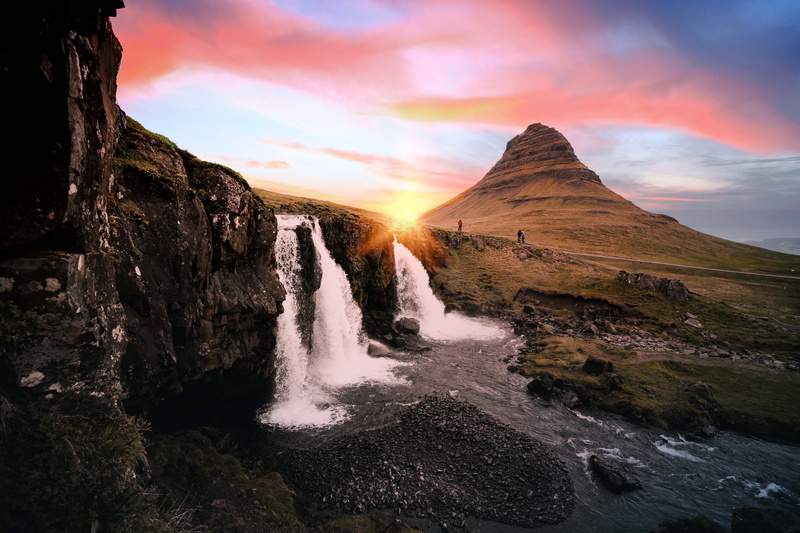 famous Place, sunset, golden, beauty In Nature, stream, valley, beautiful, sky, cloud - Sky, landscape, geology, volcano, sunset in iceland, dusk, nature