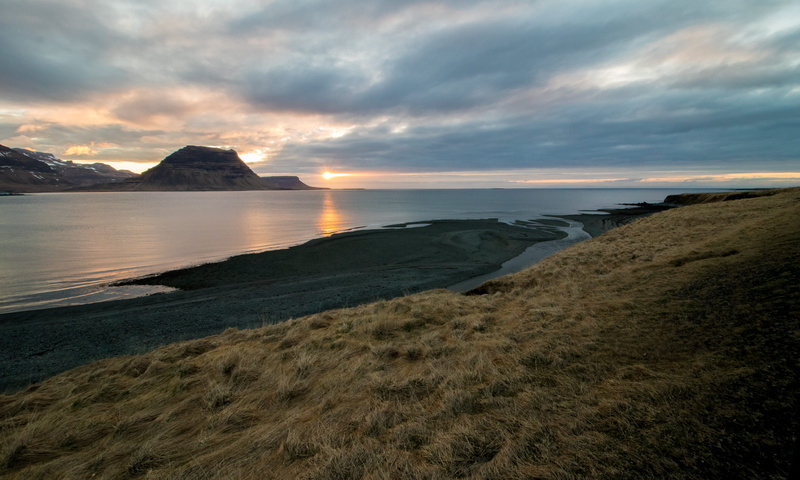 horizon over water, mount kirkjufell, outdoors, sea, cloud - sky, golden, iceland, tranquil scene, dramatic sky, sky, island, coast, environment, body