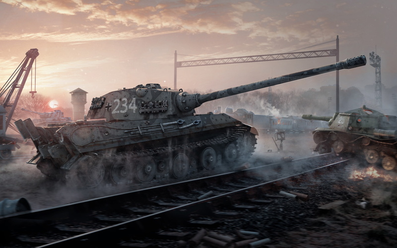 E-75, 2K, video games, digital art, ISU-152, war, railway, tank, World of Tanks, artwork