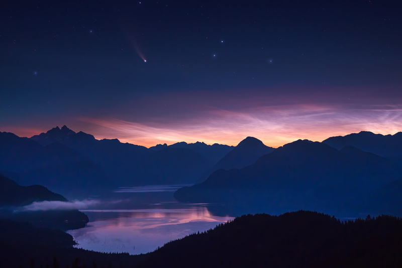 stars, Richard Liu, NEOWISE, mountains, 1080P, comet