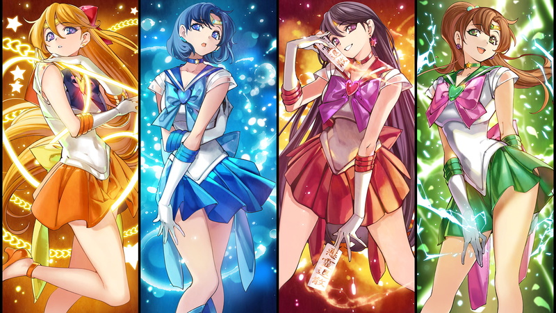 POPQN, Sailor Jupiter, Sailor Mercury, Sailor Moon, anime girls, group of women, 2K, Sailor Mars