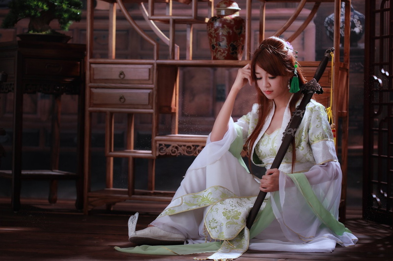 Woman, Xiǎo Zǐ, Asian, National Dress, Models, Vase, Sword, Xiao Zi, Girl, 1080P