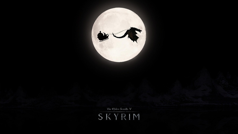 1080P, santa, art, v, dragons, skyrim, moon, Black, space, x, elder, scrolls, moons, hd