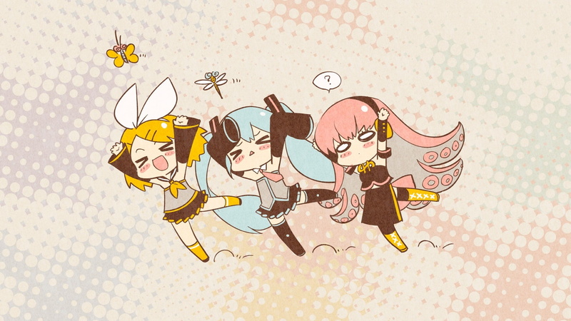 1080P, butterfly, hatsune, hd, rin, megurine, art, butterflies, luka, kagamine, chibi, miku, x, animals, vocaloid, Hatsune Miku