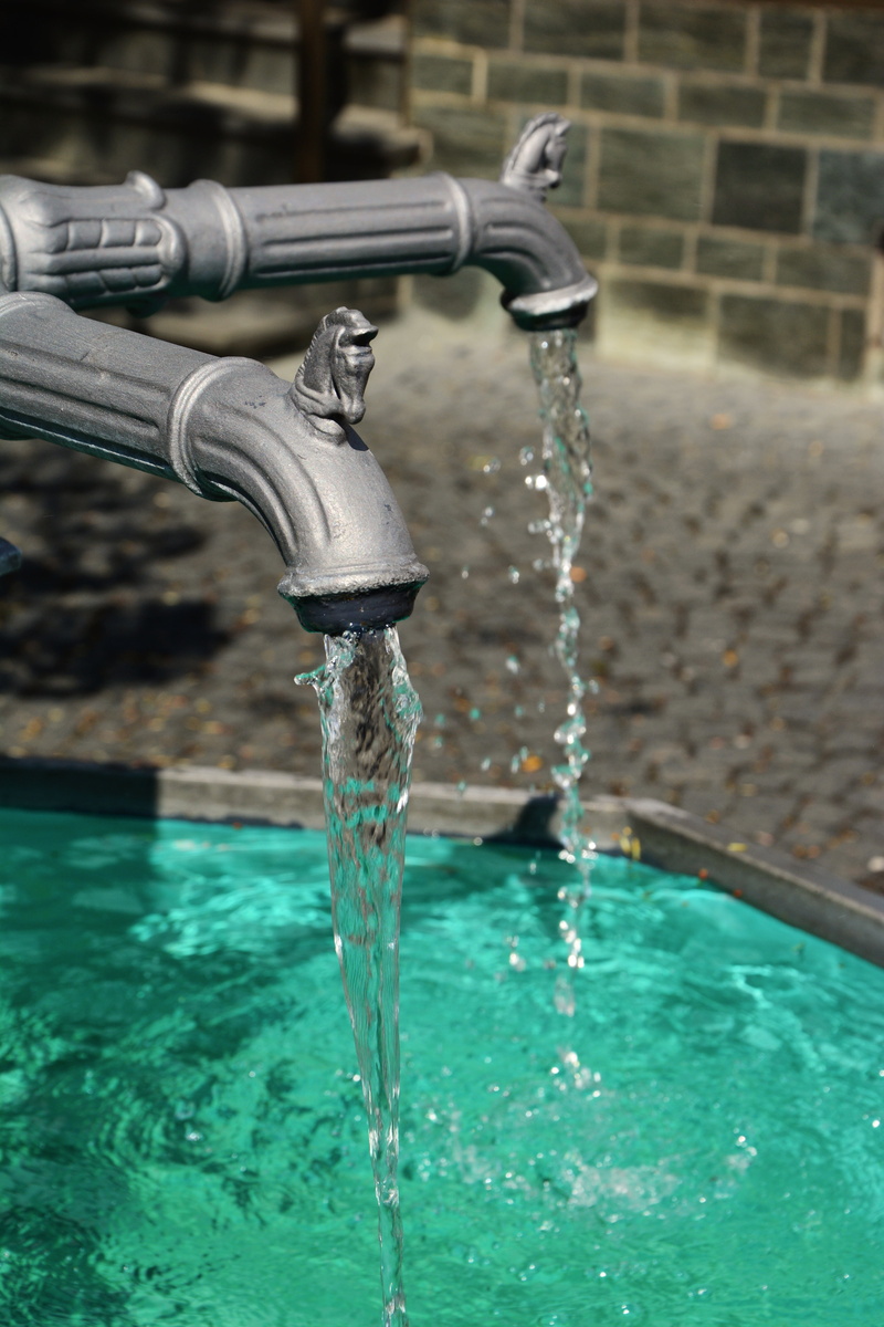 flowing, wet, nature, focus on foreground, decorative fountains, 5K, pouring, gargoyle, spraying, outdoors, day, architecture, falling, flowing water