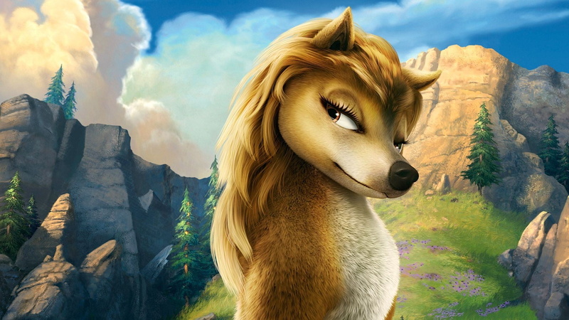 Kate, digital, wolf, rock - object, hair, sky, brown, animal themes, Alpha and omega, livestock, looking, forest, 1080P, character, nature, Cartoon, domestic animals