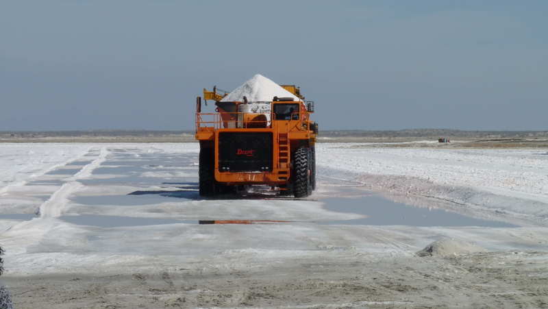 cold temperature, no people, mexico, field, day, heavy machinery, salt flat, mode of transportation, machinery, Black Warrior, road, landscape, horizon