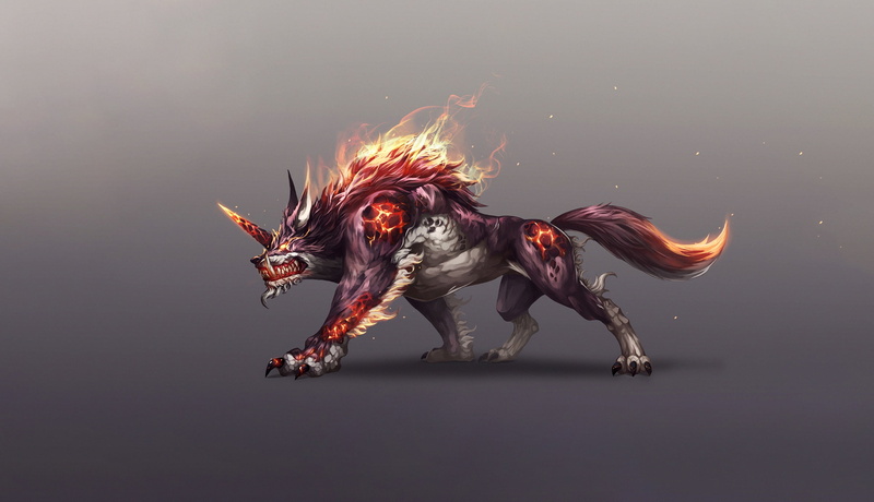Fire, Style, Wolf Monster, Minimalism, 2K, Art, Monster, Wolf, Fantasy, Flame, Jangwon Park, Characters