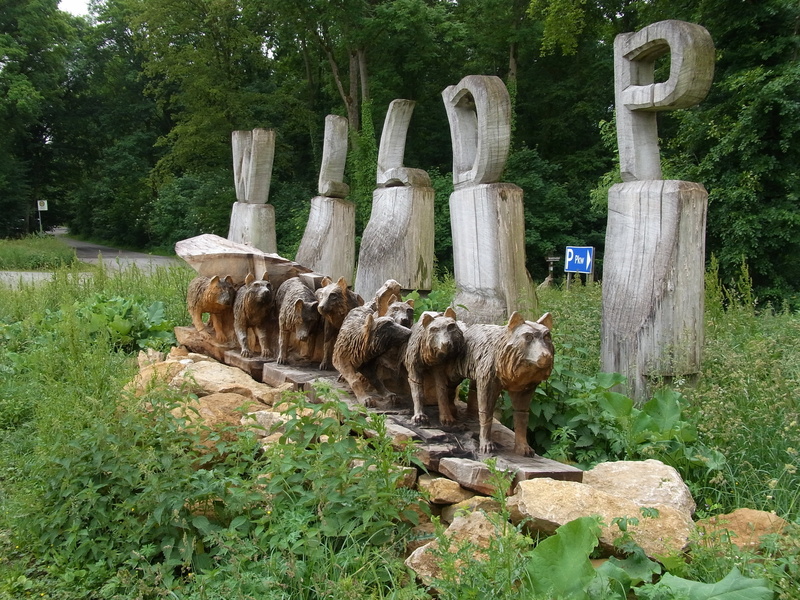 green color, animal themes, deer, water, wolf, vertebrate, solid, field, day, growth, mergentheim, no people, grass, sculpture, plant, tree, 2K, wildlife park