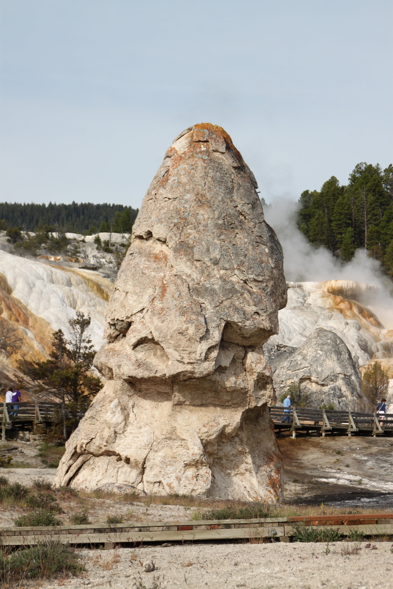 incidental people, tranquility, cone, tranquil scene, yellowstone, solid, day, liberty, mountain, hot, architecture, liberty cap, mammoth springs, outdoors